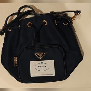 Prada Duet Nylon Navy Blue Bucket Bag